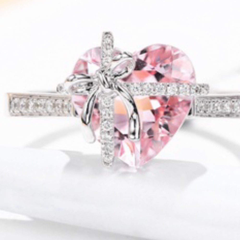 Silver plated Morganite Indian Zircon Heart shaped Sz 6 to 7.5 ring NWT